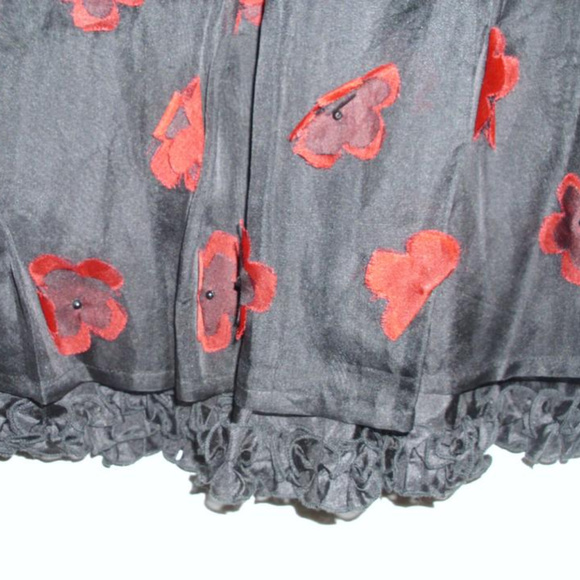 3D floral embroidered black silk full skirt midi - Picture 4 of 4